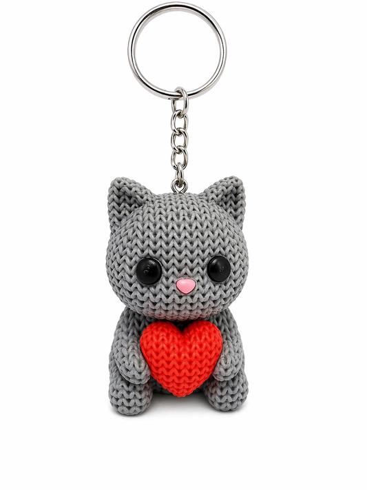 Porte-clés chat avec cœur